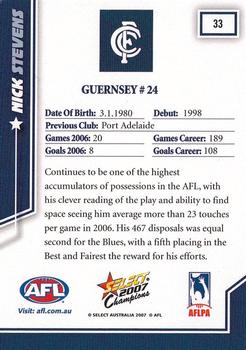 2007 Select AFL Champions Signature Series #33 Nick Stevens Back
